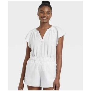 Universal Thread Womens Short Sleeve Linen Top Size XL White V Neck New- NWOT